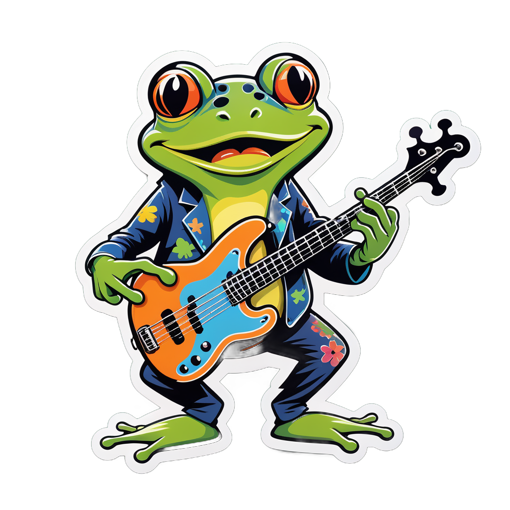 Funky Frog with Bass Guitar sticker