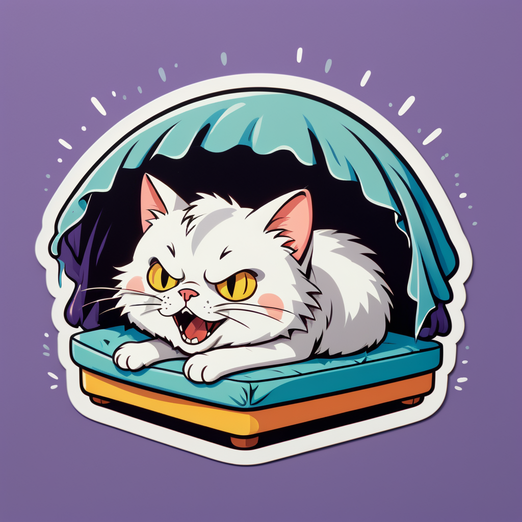 Chat effrayé qui se gonfle sous un lit sticker