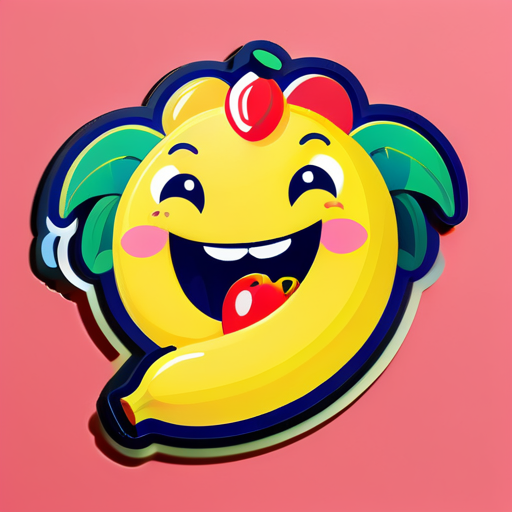 desenhe uma banana rindo ao mesmo tempo em que come morango sticker