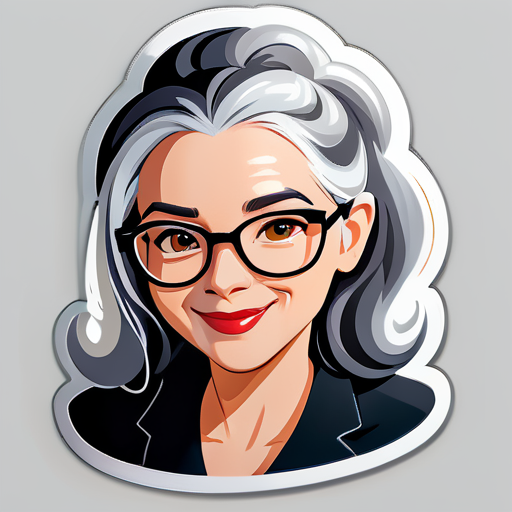 Crea un sticker de señora con lentes y cabello gris liso sticker