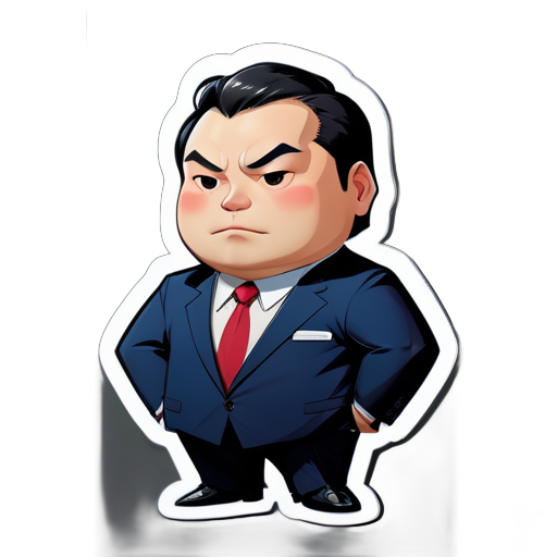 Uma imagem de um intermediário vestindo um terno, apenas a parte de cima, imagem de um chinês, um homem gordo e bonachão sticker