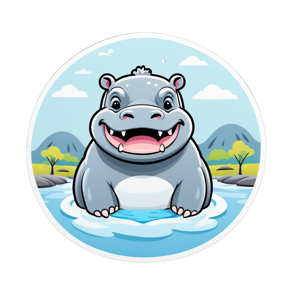 Grey Hippopotamus Bathing in a River sticker