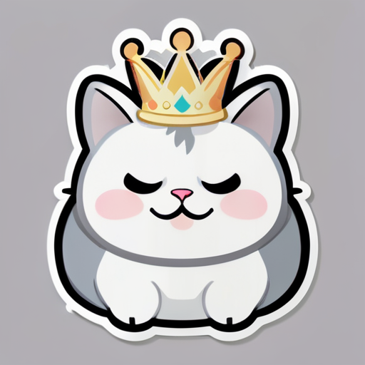 Un gato gordo color gris con hocico blanco y una corona en su cabeza entre sus orejas con la palabra "GuiditoBenito" sticker