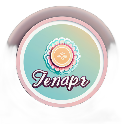 logo circular con el nombre de JENNIFER ART con imágenes de manualidades en colores pasteles sticker