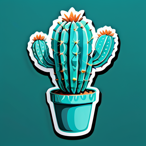 Un cactus turquesa hiperrealista de dos brazos muy hermoso y sin flores sticker