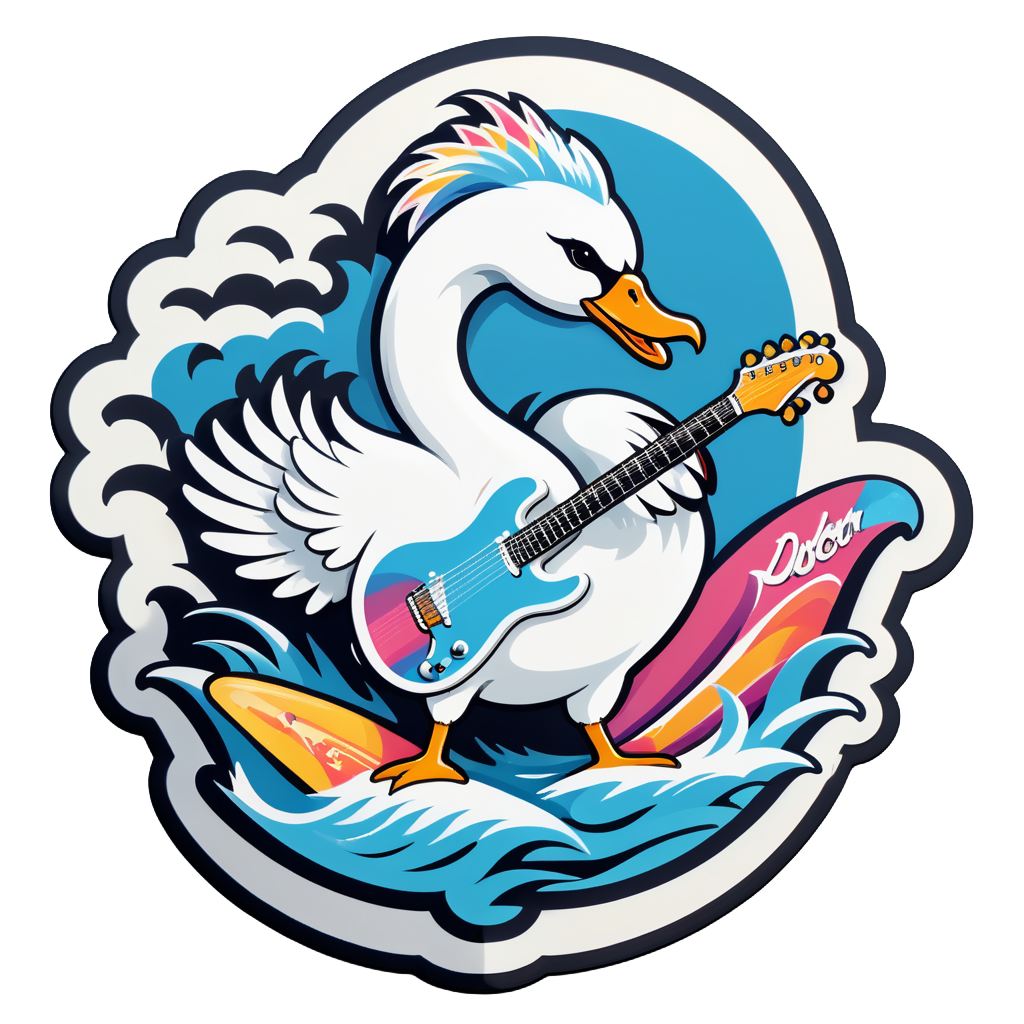 Surfing Swan with Electric Guitar sticker