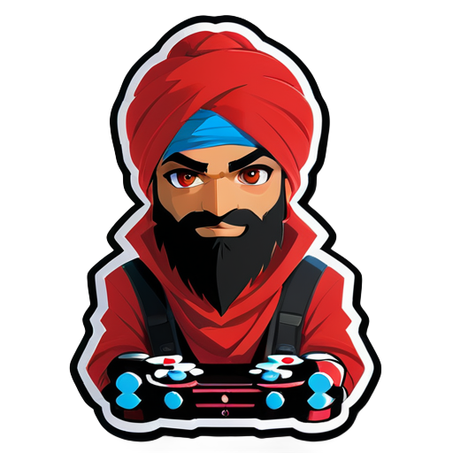 Sikh turbante vermelho Ninja menino de 25 anos com barba preta adequada e olhos pretos parecendo um ninja gamer sticker