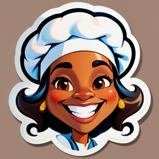 señora de 50 años de piel morena vestida de chef carismatica con amplia sonrisa caricaturesca  sticker