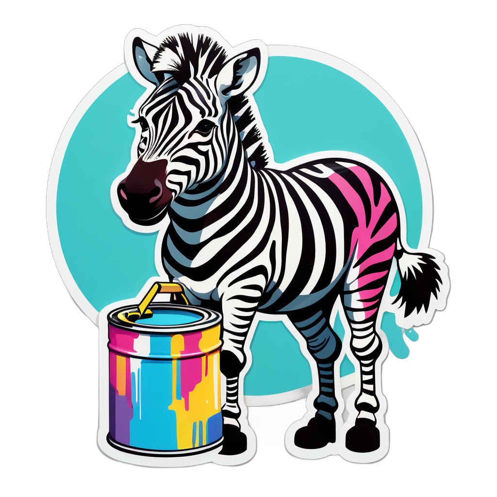 Ein Zebra mit einer Farbdose in der linken Hand und einer Farbrolle in der rechten Hand sticker