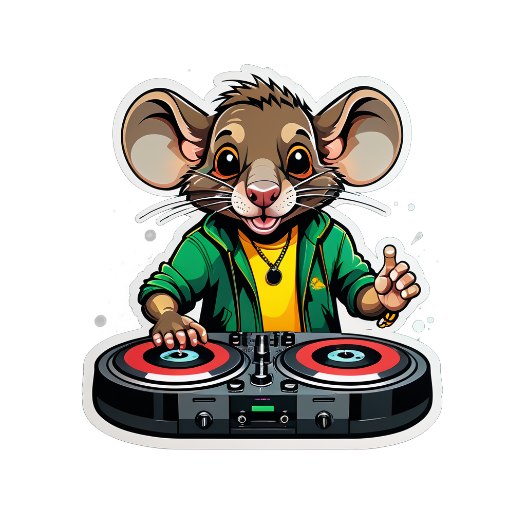 Reggaeton Rat with Turntables sticker