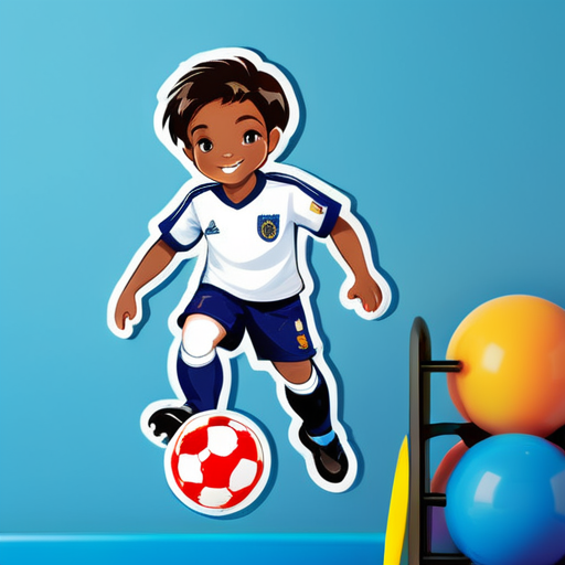 niño con uniforme y jugando futbol
 sticker