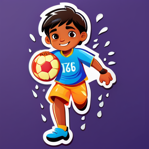 indian football kid in a rainy day sticker