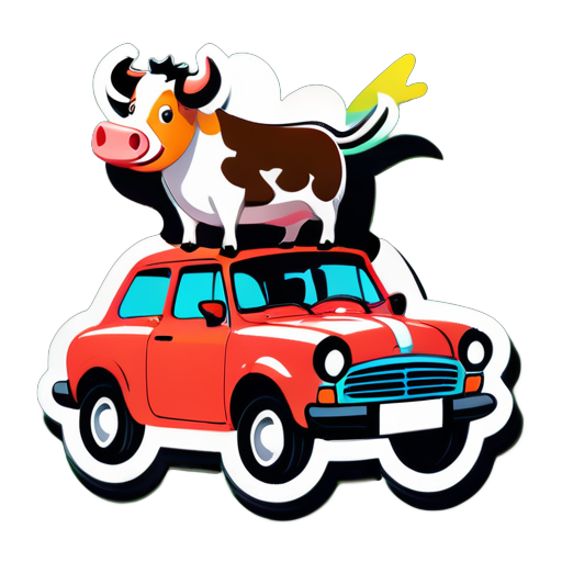 COW IS FLYING IN A CAR sticker