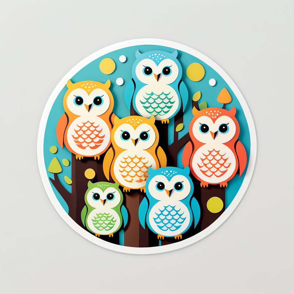 Rotund Birch Owls sticker