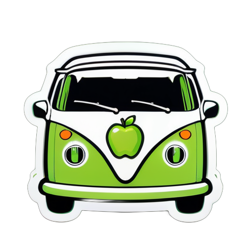 Sticker con contorno de pitbull con orejas sin cortar, dentro del contorno una vw combi verde manzana con techo blanco  sticker