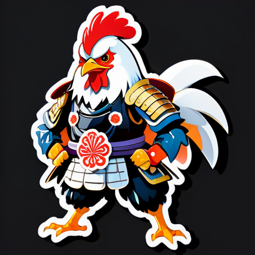 Galinha vestindo a armadura de um general japonês sticker