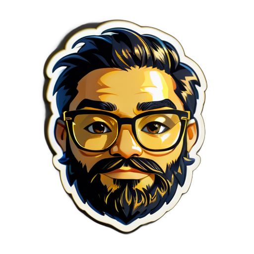 Create a sticker for a black with gold glasses who is a programmer and has an unshaved beard style and no too much hair
 sticker