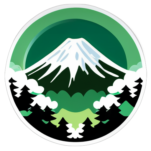 Monte Fuji coberto de neve e floresta exuberante, adesivo circular sticker