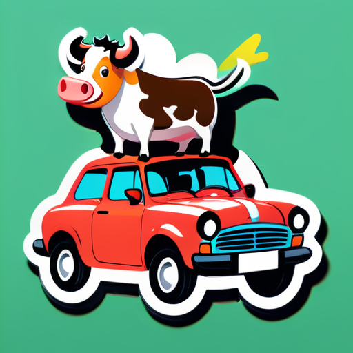 COW IS FLYING IN A CAR sticker