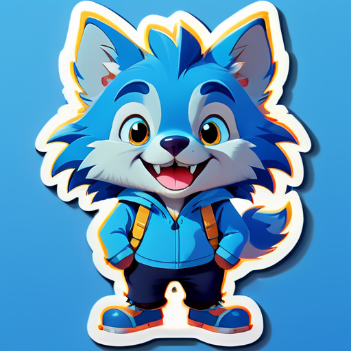 un perosnaje infantil que sea un lobo azul de be ser simpatico y gracioso
 sticker