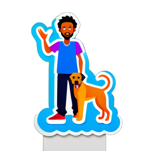 erstelle somalische Person, die einen Hund in der Hand im Zoo hat sticker