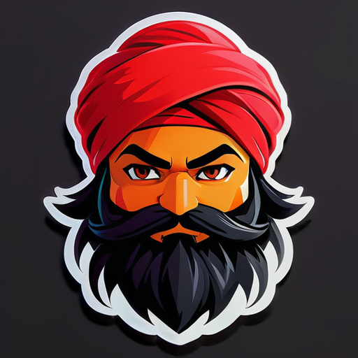 Sikh red Turban Ninja with proper black beard looking like gamer ninja sticker