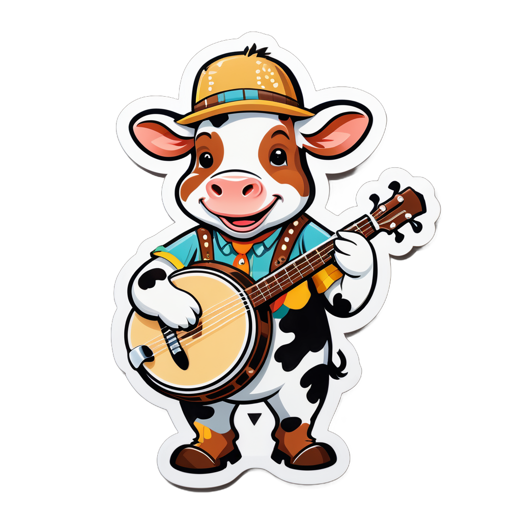 Country Cow with Banjo sticker