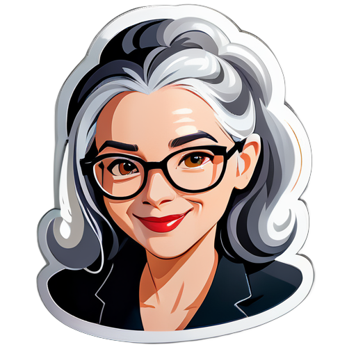 Crea un sticker de señora con lentes y cabello gris liso sticker