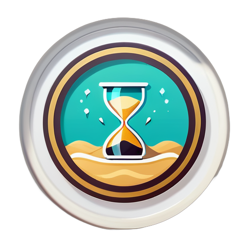 A circular icon with a simplified hourglass inside, with sand flowing towards an arrow shape, representing the rapid passage of time and efficiency. sticker