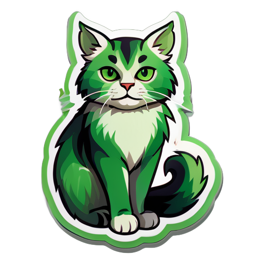 Un chat-Taureau en entier est représenté dans des tons verts, avec une fourrure ressemblant à de l'herbe. Il a l'air très calme et serein sticker