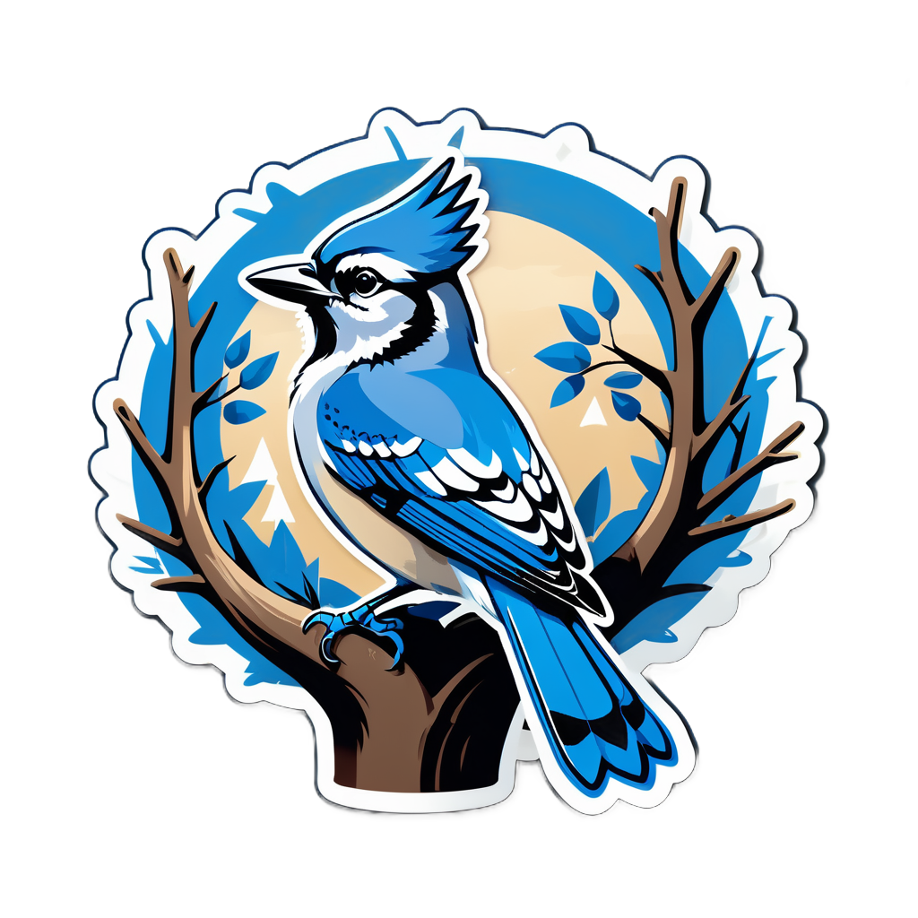 Chim Blue Jay đang xây tổ trong một cây sticker