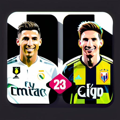 crea 3 stickers (adhesivos) (se parecen a unas pegatinas con borde blanco) de los temas
1 Cristiano Ronaldo 
2 Lionel MEssi sticker