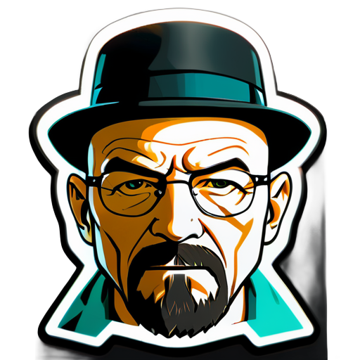 Hazme un sticker de Heisenberg (breaking bad), con cuerpo animado y con la caracteristica representacion de su cara y con una leyenda de texto que diga "a cobraaar!!" sticker