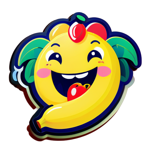 desenhe uma banana rindo ao mesmo tempo em que come morango sticker