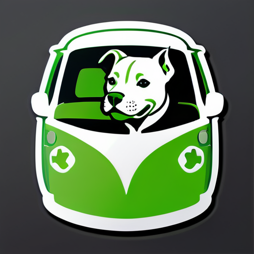 Contorno de cabeza de perro pitbull con una vw combi verde manzana con techo blanco adentro  sticker