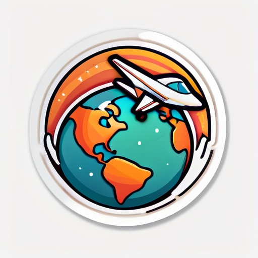 A plane orbiting the earth, Sticker, Blissful, Warm Colors, Folk Art, Contour, Vector, White Background, Detailed sticker