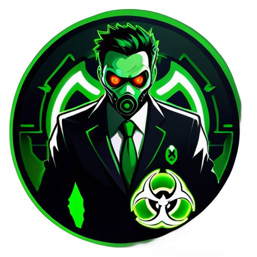 ciso is in the place. computer and network. cybersecurity enforced by a powerful manager with super power. logo like biohazard for cyber space. green eyes sticker