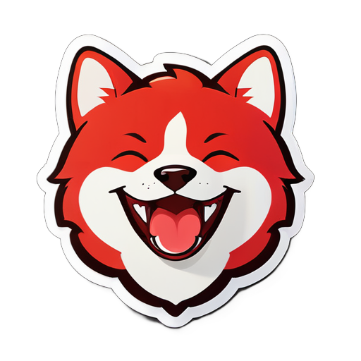 Perro Shiba Inu de color rojo, sonriendo, sacando la lengua, con un patrón de número diecisiete en su cuerpo sticker