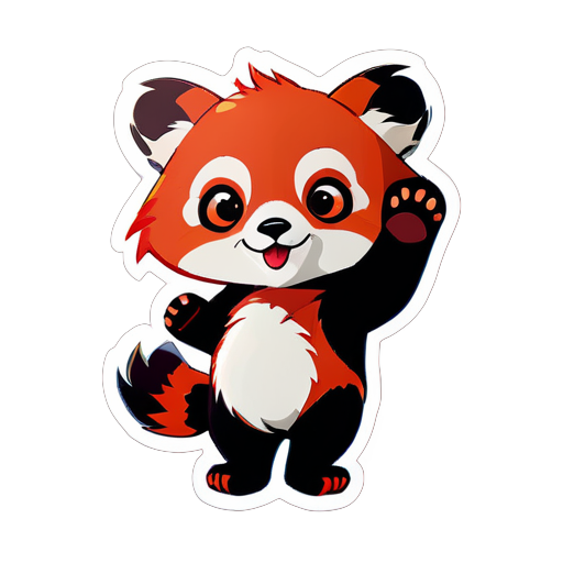 mignon panda roux avec une petite main qui agite sticker