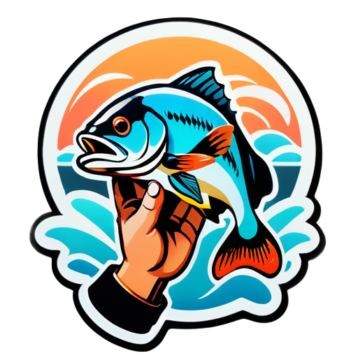 grabbing fish with two hands sticker