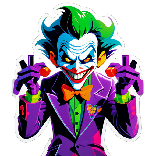 Ein schelmischer Joker-Charakter, der in jeder Hand Gaming-Controller-Joysticks hält, strahlt verspielte Energie aus. Lebhafte Farben und dynamische Linien fangen die Aufregung des Spielens ein, während die Anwesenheit des Jokers Verspieltheit und Intrige hinzufügt. Dieses Logo verkörpert die Verschmelzung von Gaming mit dem Charme des Joker-Archetyps und lädt die Betrachter in eine Welt voller Spaß und Aufregung ein. sticker