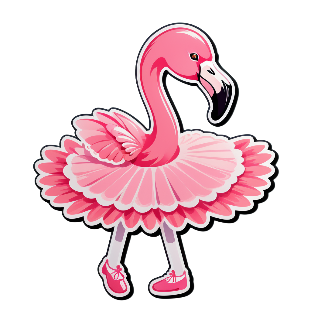 Ein Flamingo mit einem Ballettschuh in der linken Hand und einem Tutu in der rechten Hand sticker