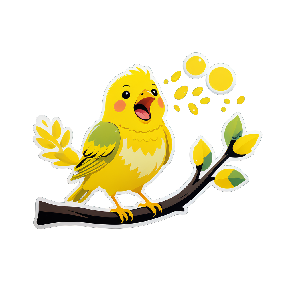 Yellow Canary Singing on a Branch sticker