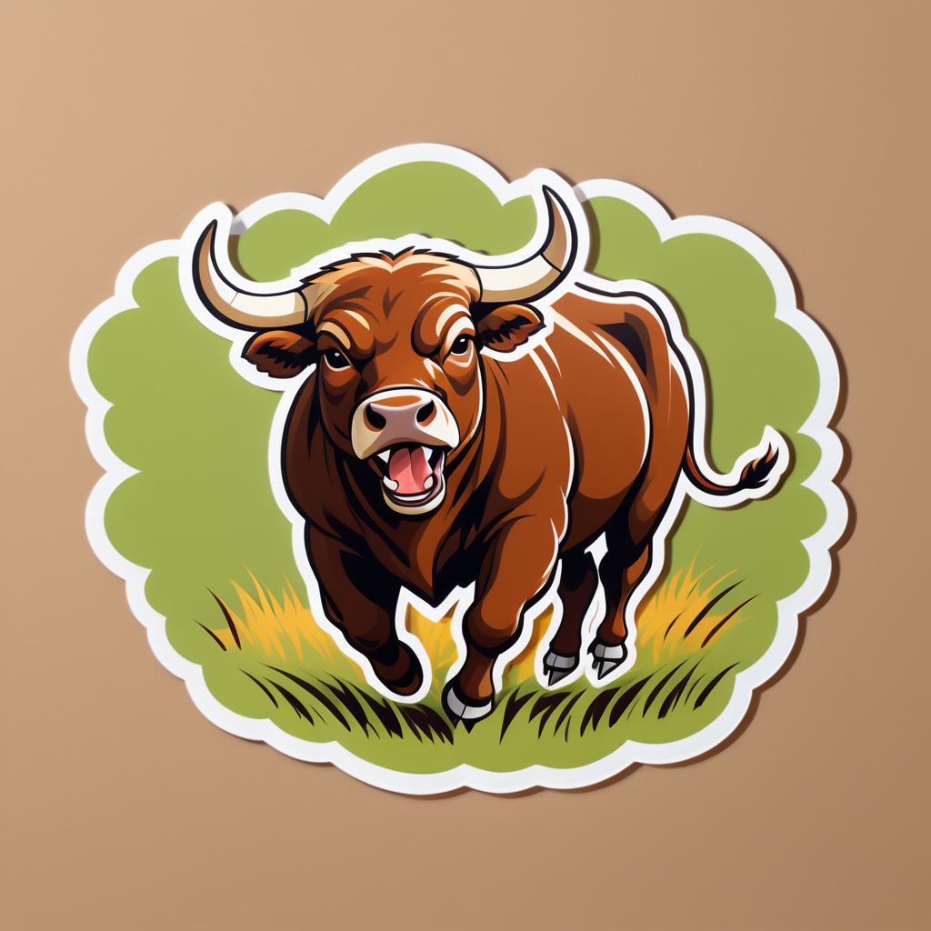 Brown Bull Charging in a Field sticker