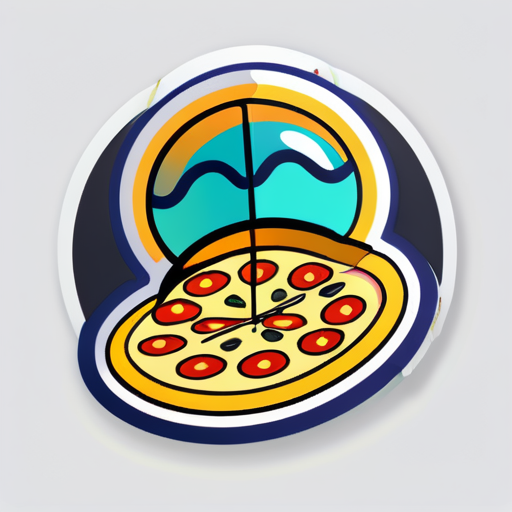 generiere zwei Aufkleber für einen Pizzaladen mit einem funky und realistisch aussehenden Bildaufkleber sticker