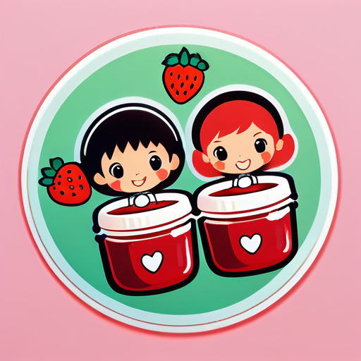 Trois amis font de la confiture de fraises ensemble sticker