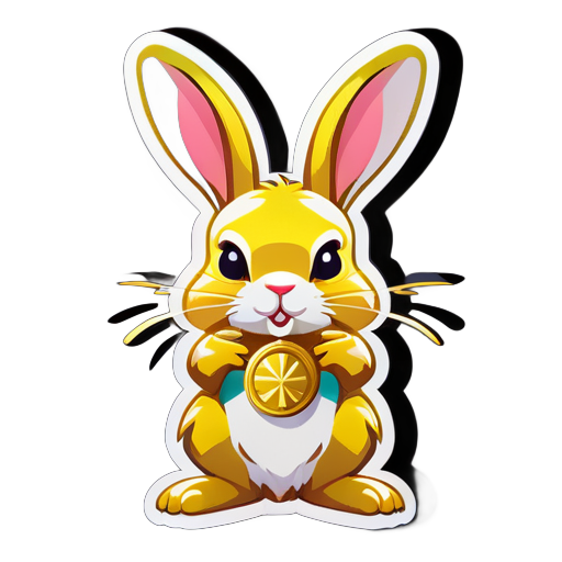 Une image d'un lapin tenant de l'or sticker