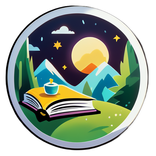 a logo of a story book sticker