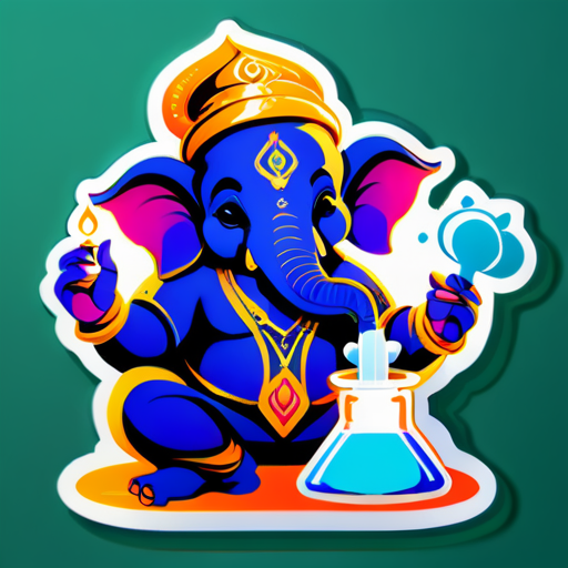 lord ganesha doing chemistry lab sticker