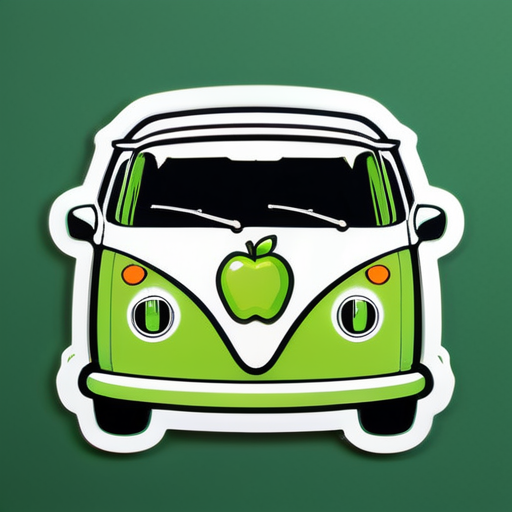 Sticker con contorno de pitbull con orejas sin cortar, dentro del contorno una vw combi verde manzana con techo blanco  sticker